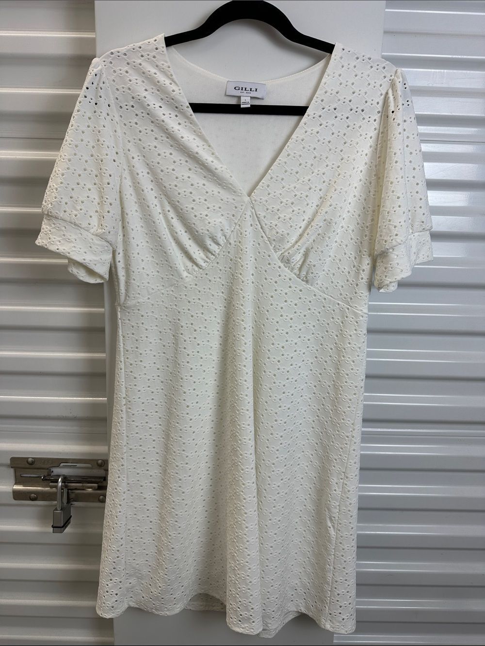 Gilli Cream Eyelet V-Neck Mini Dress